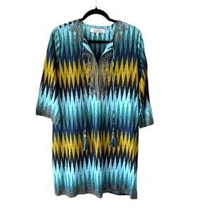 Bella Tu Womens Embroidered‎ Zig Zag Short Tunic Dress Size Extra Large Unique